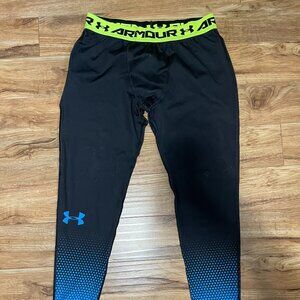 Under Armour Heatgear Compression Leggings Tights Yellow Black Blue - Size 2XL